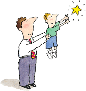 A man and boy are holding up a star.