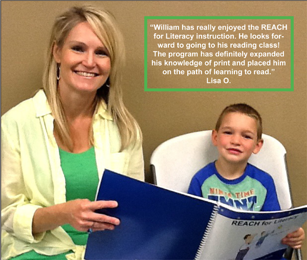 A woman and child sitting in front of a book.